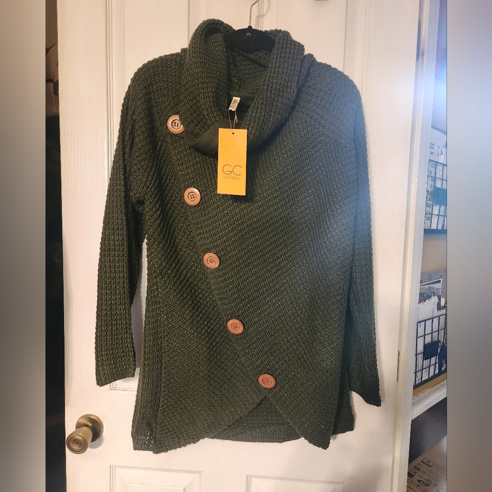 GRECERELLE Women's Solid Color Chunky Button Pullover Sweater Turtle Cowl Neck